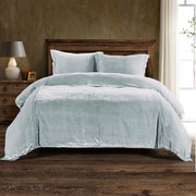 Stella - Queen Faux Silk Velvet Duvet Cover Set (Set of 3) - Icy Blue