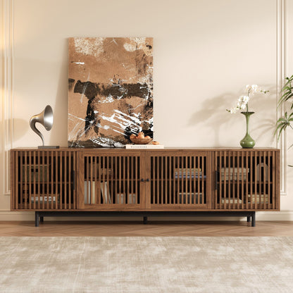 TV Stand For TVs, Entertainment Center With Closed Storage & Cable Management, Soft Closing Hinges - Walnut