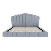 Queen Upholstered Bed Frame With Shell Shaped Headboard - Light Blue - Light Blue