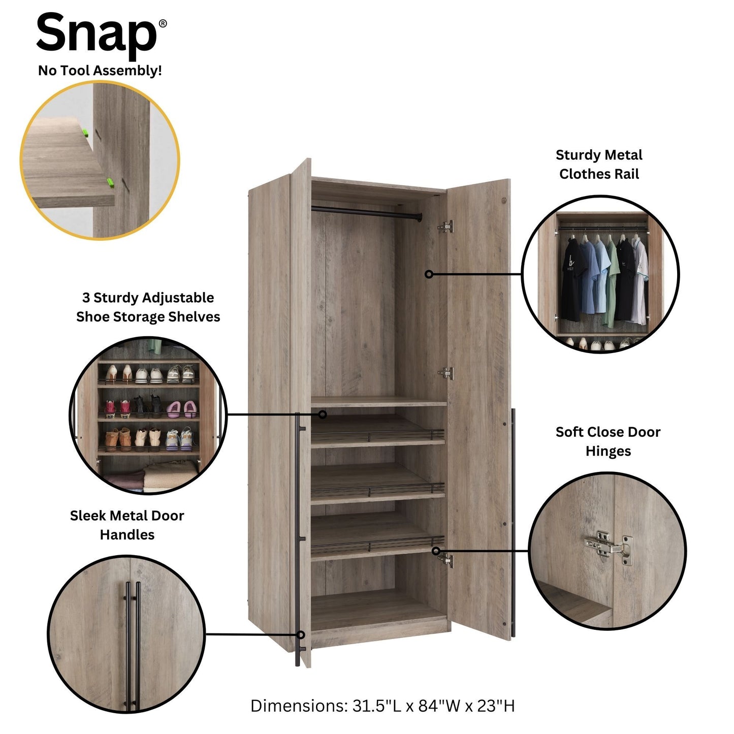 Lee - Free Standing Wardrobe Closet With Adjustable Shoe Shelves