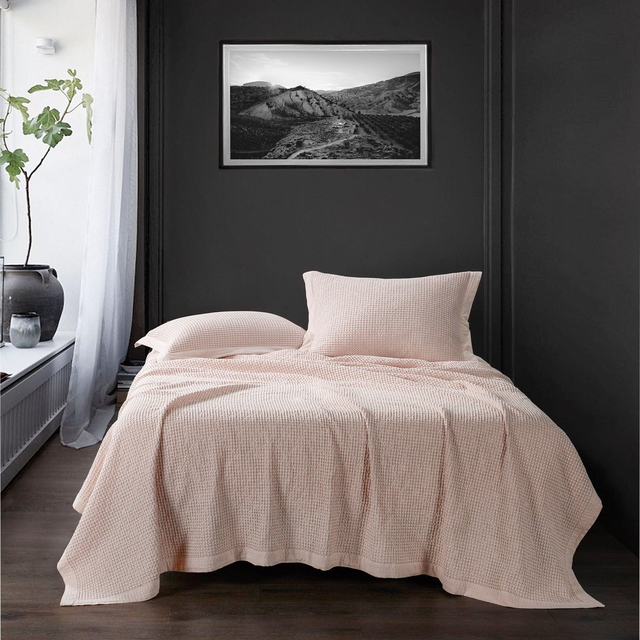 Stonewashed Cotton Waffle Weave - Twin Coverlet - Blush
