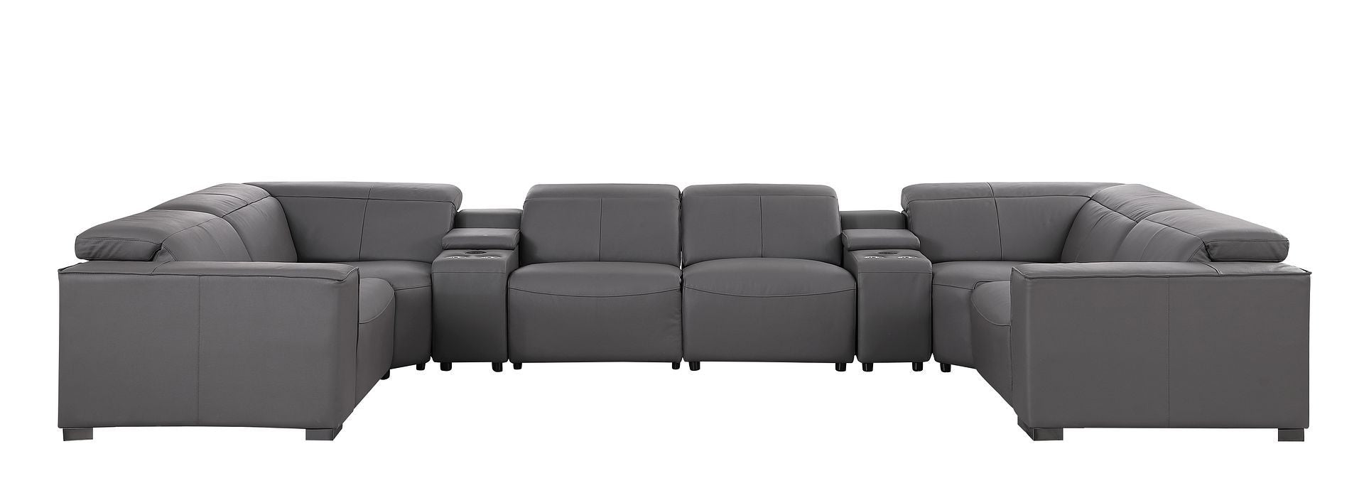 1208 - 8 Piece U Shaped Leather Sectional With 4 Power Recliners & Power Headrests
