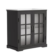 Modern Bathroom Vanity With Ceramic Sink, Tempered Blurred Glass Doors