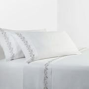 Scroll Sheet - Queen 350TC Gray Scroll Embroidered Sheet Set (Set of 4) - White