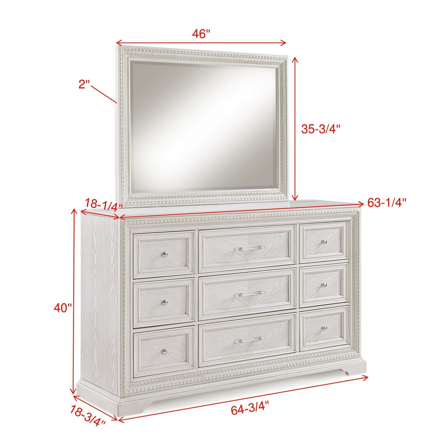 6 Drawer Storage Dresser Antique Wooden Bedroom Furniture - Antique White