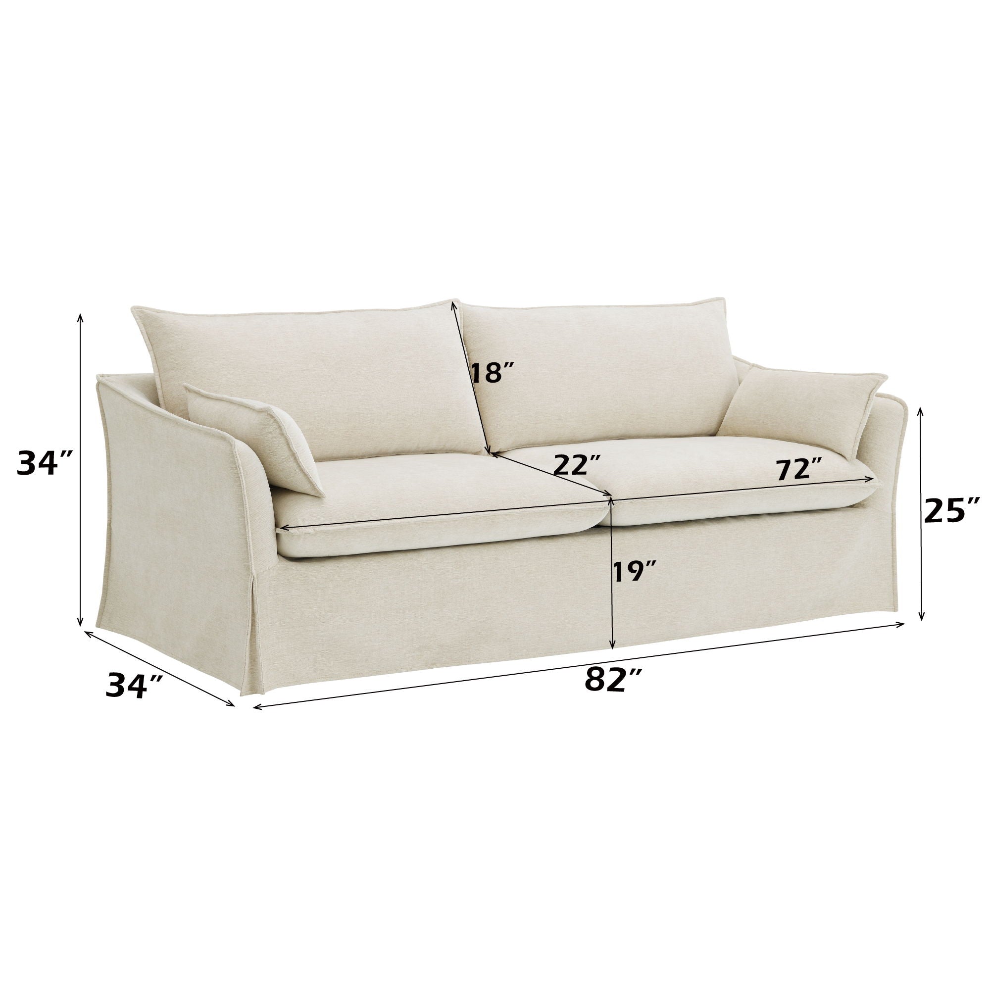 Shane - Sofa With 2 Pillows - Beige