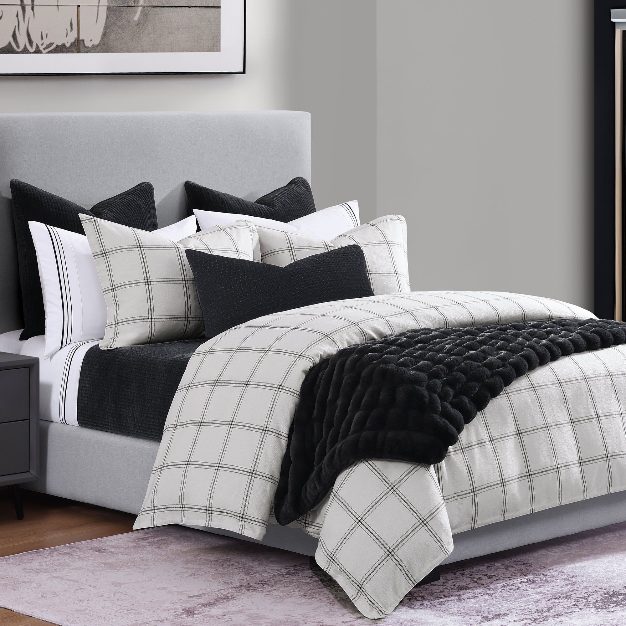 Windowpane - Queen Plaid Comforter Set (Set of 3) - White