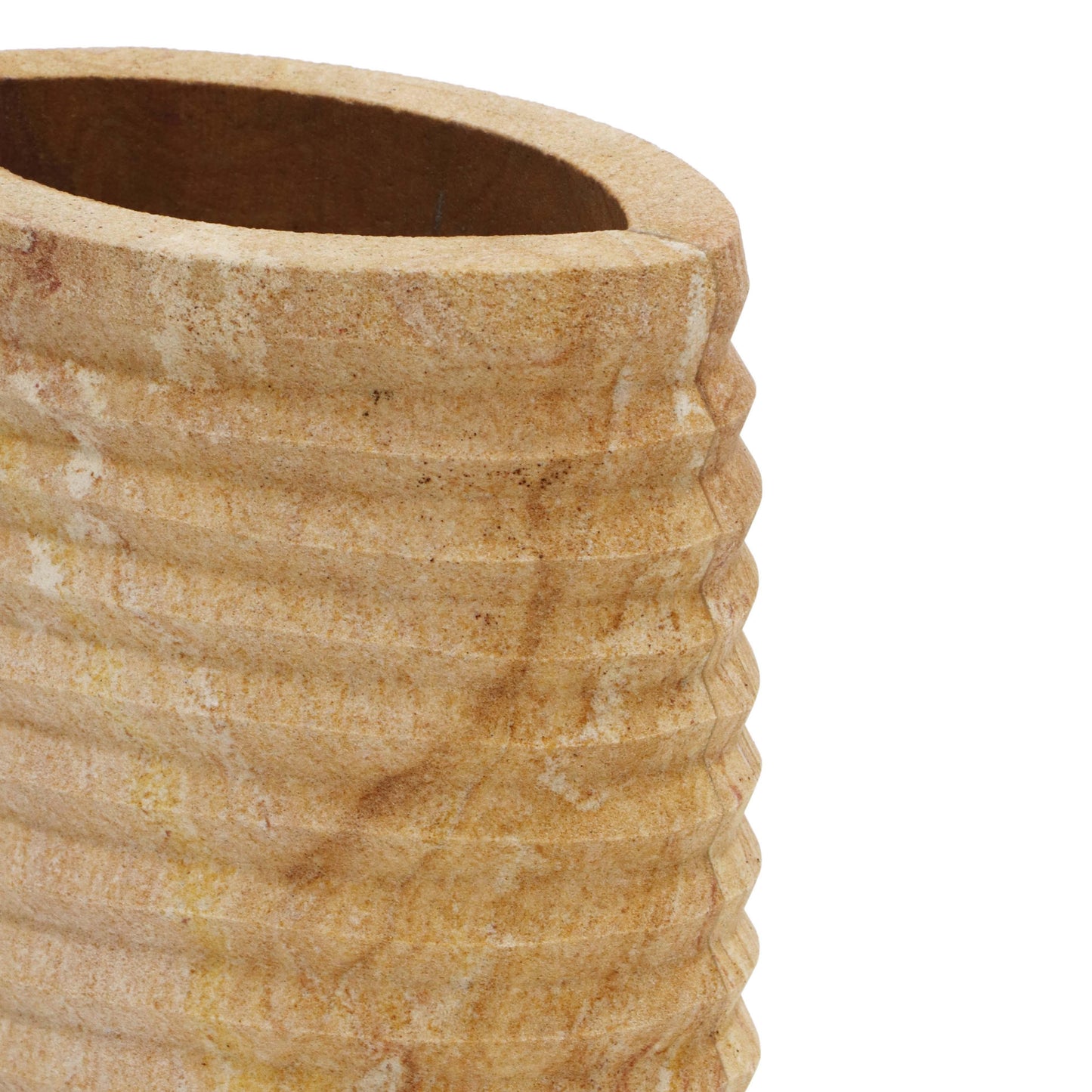 Saava - Ribbed Stone Vase In Sandstone - Natural