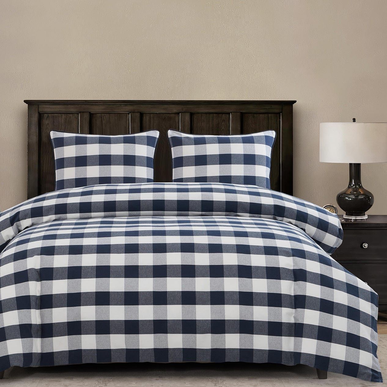 Camille - King Buffalo Check Duvet Cover Set (Set of 3) - Navy