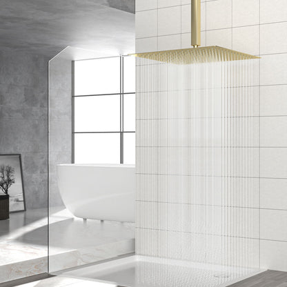 16" Square Rainfall Shower Head Fixed Wall Mount With Full Body Coverage & Self Cleaning Silicone Nozzles