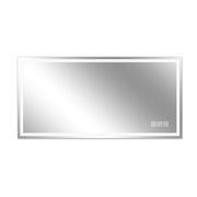 LED Bathroom Vanity Wall Mirror With Straight Edge Design, Frosted Glass Finish, Anti Fog, Dimmable 3 Color Lighting - Silver