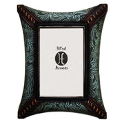 Picture Frame - 4" x 6" Tooled Leather With Corner Lacing  - Green