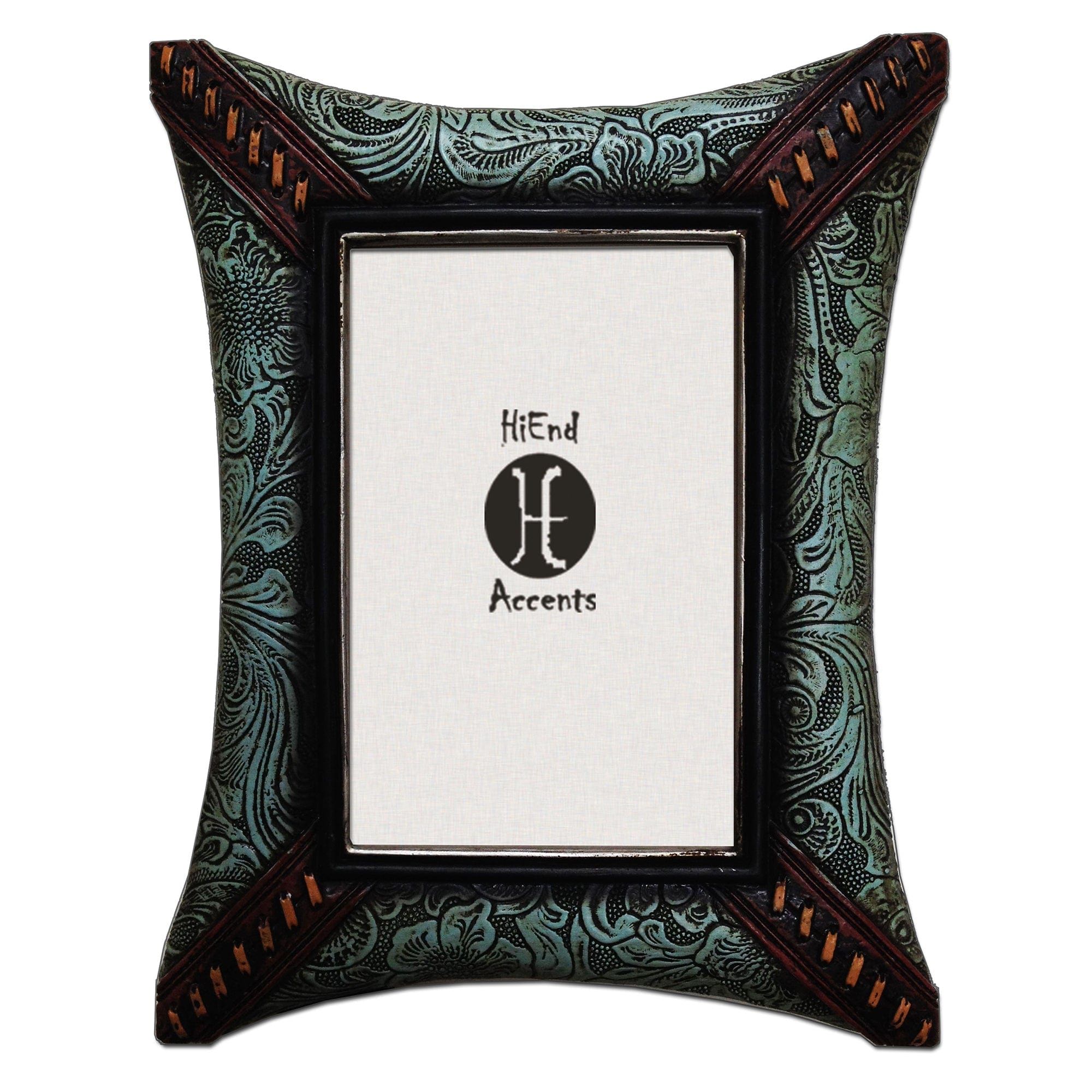 Picture Frame - 4" x 6" Tooled Leather With Corner Lacing 4 Per Carton - Green