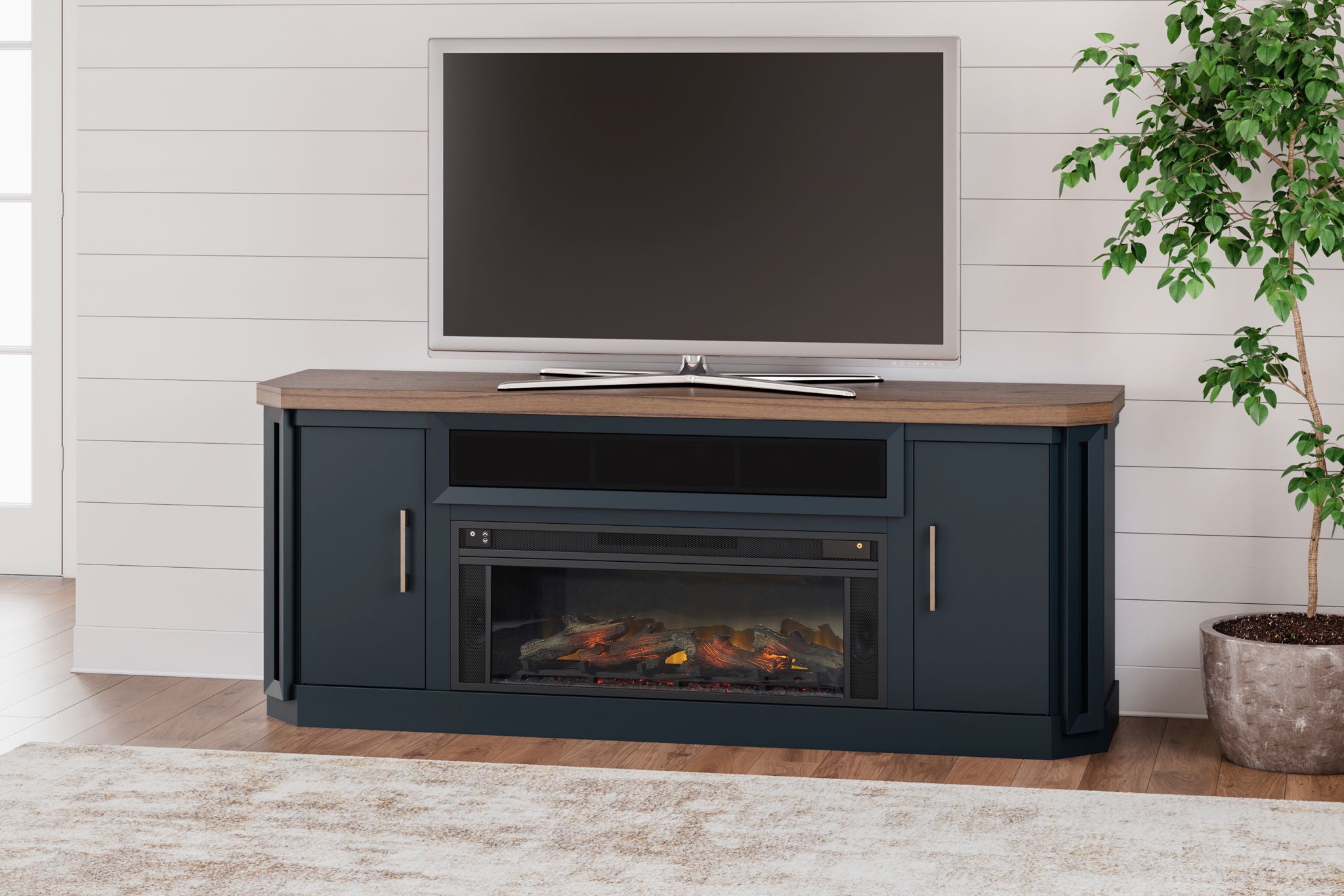 Landocken 83" TV Stand With Electric Fireplace - Thumbnail 2