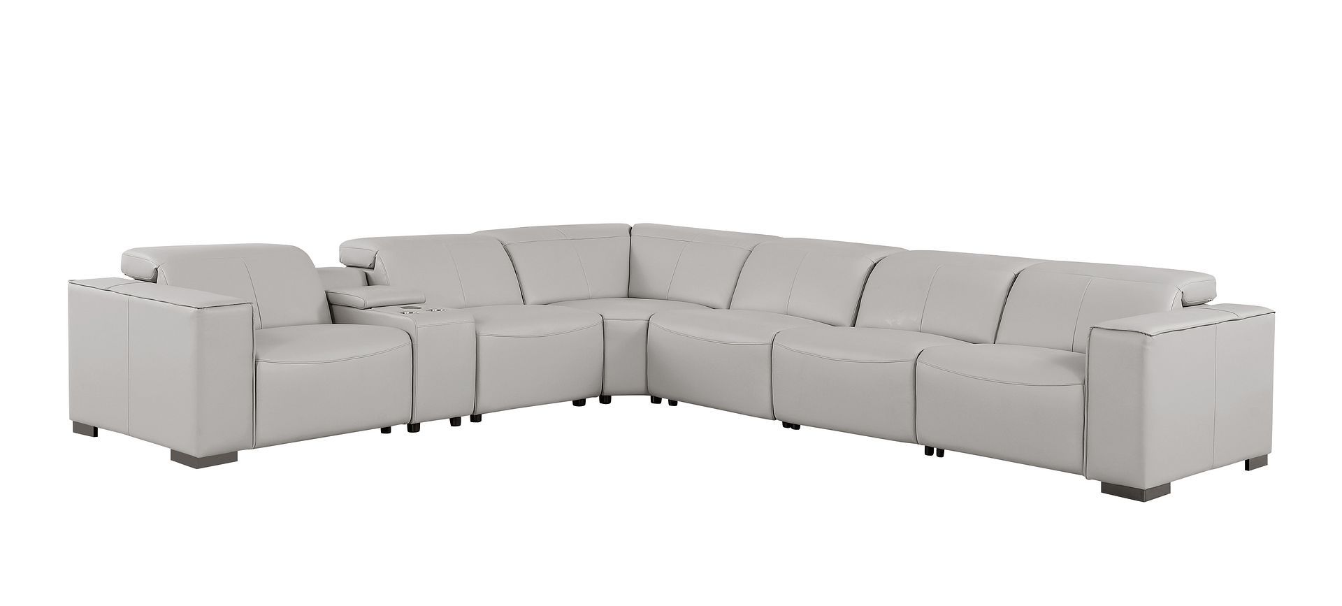 1208 - 7 Piece L-Shaped Leather Reclining Sectional With 3 Power Recliners
