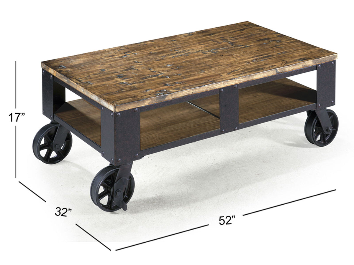 Pinebrook - Rectangular Cocktail Table (2 Braking Casters) - Distressed Natural Pine