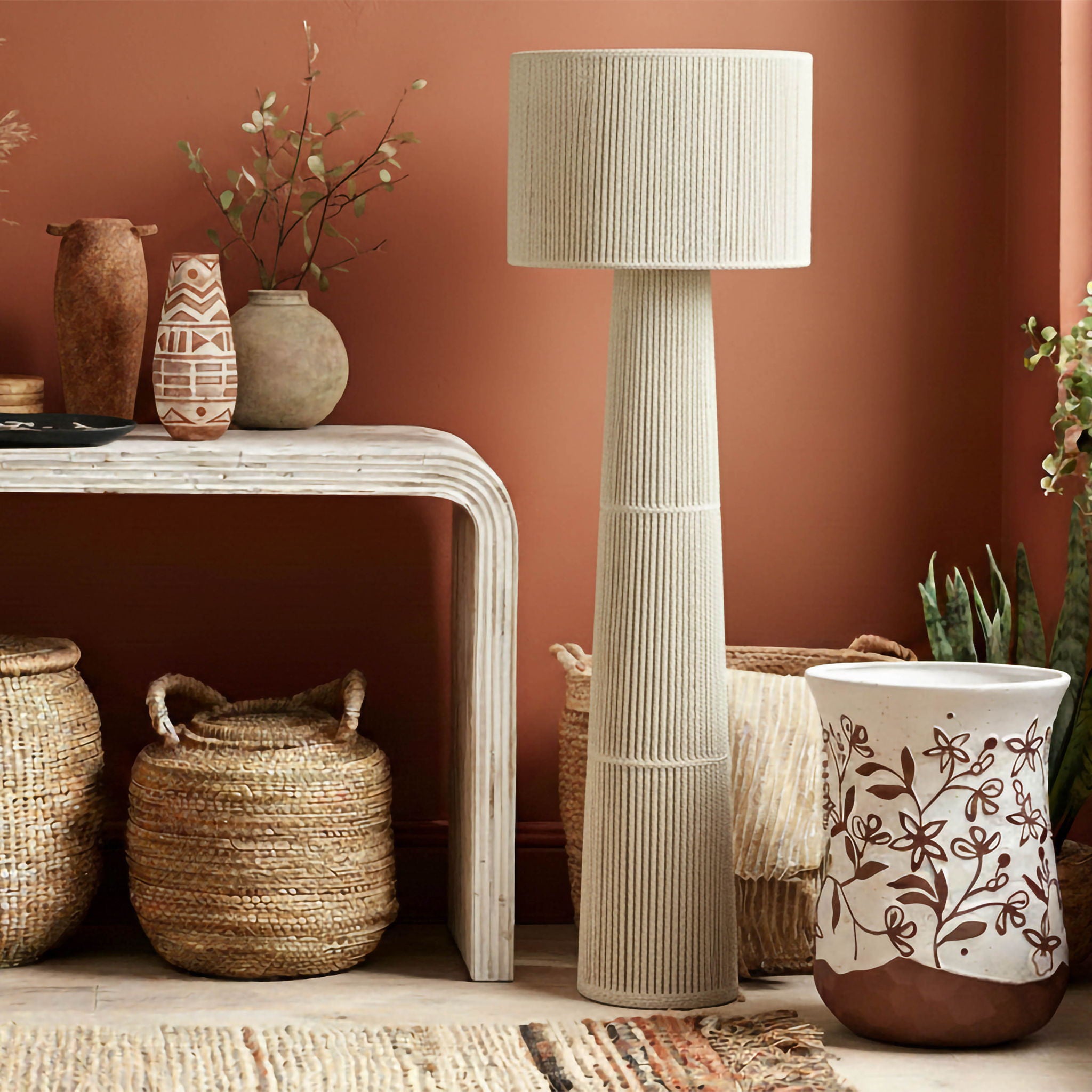 Tapered - Chenille Fiber Floor Lamp - Natural