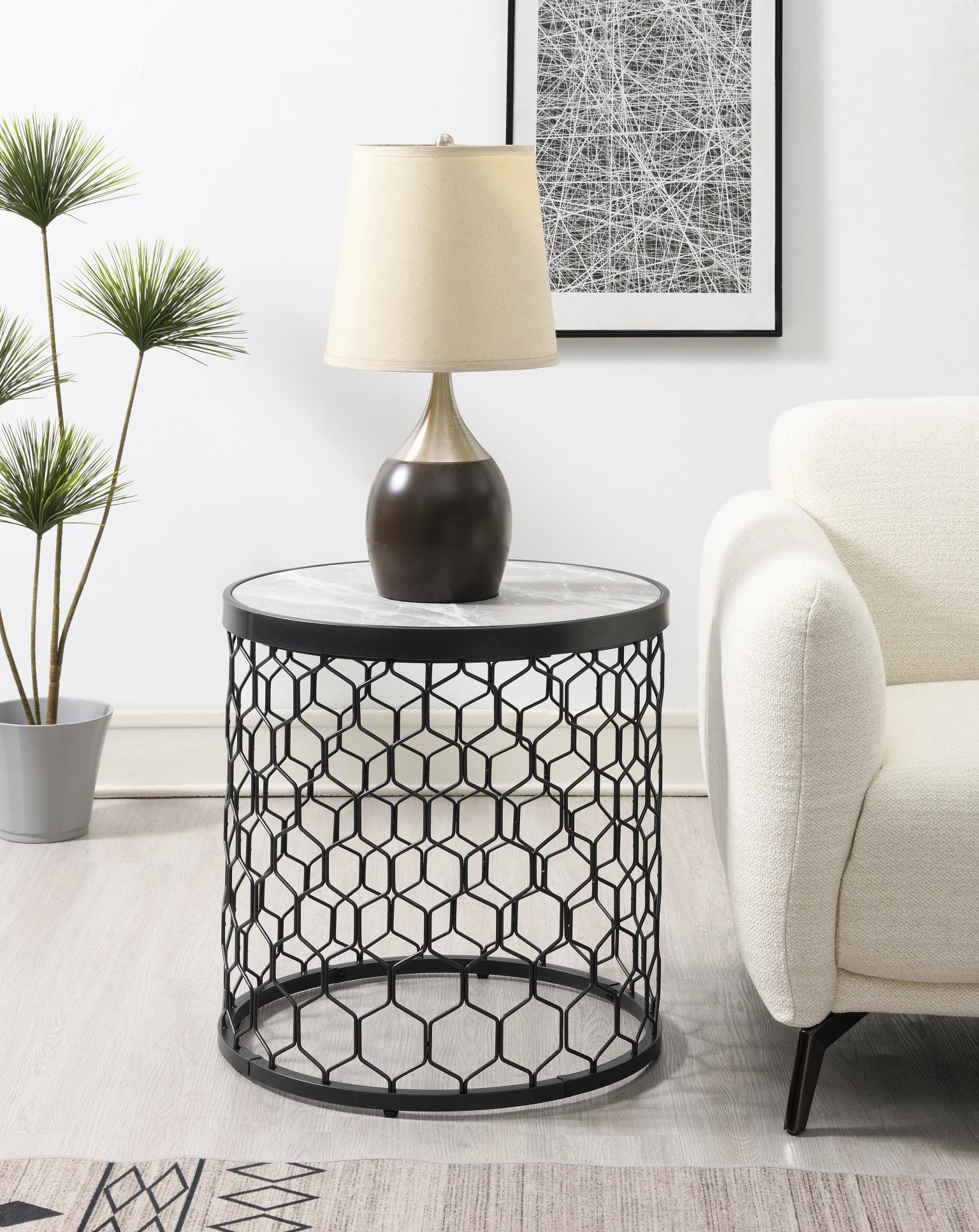 T155 - Coffee Table & 2 End Tables - Black / Silver Sparkle