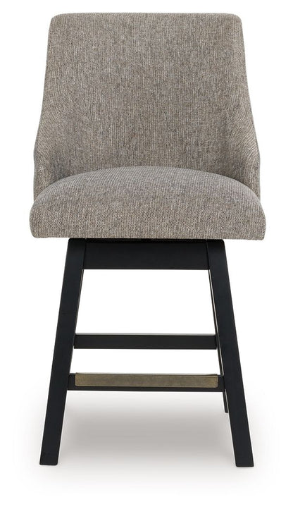 Neymorton - Dark Grayish Brown - Upholstered Swivel Barstool (Set of 2)