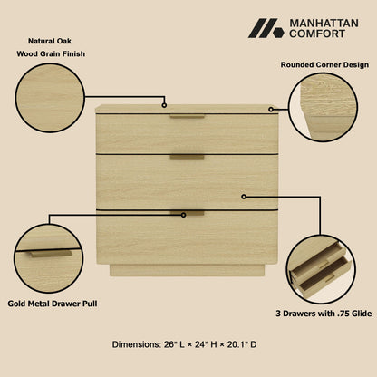 Payton - Nightstand With 3 Drawers - Oak