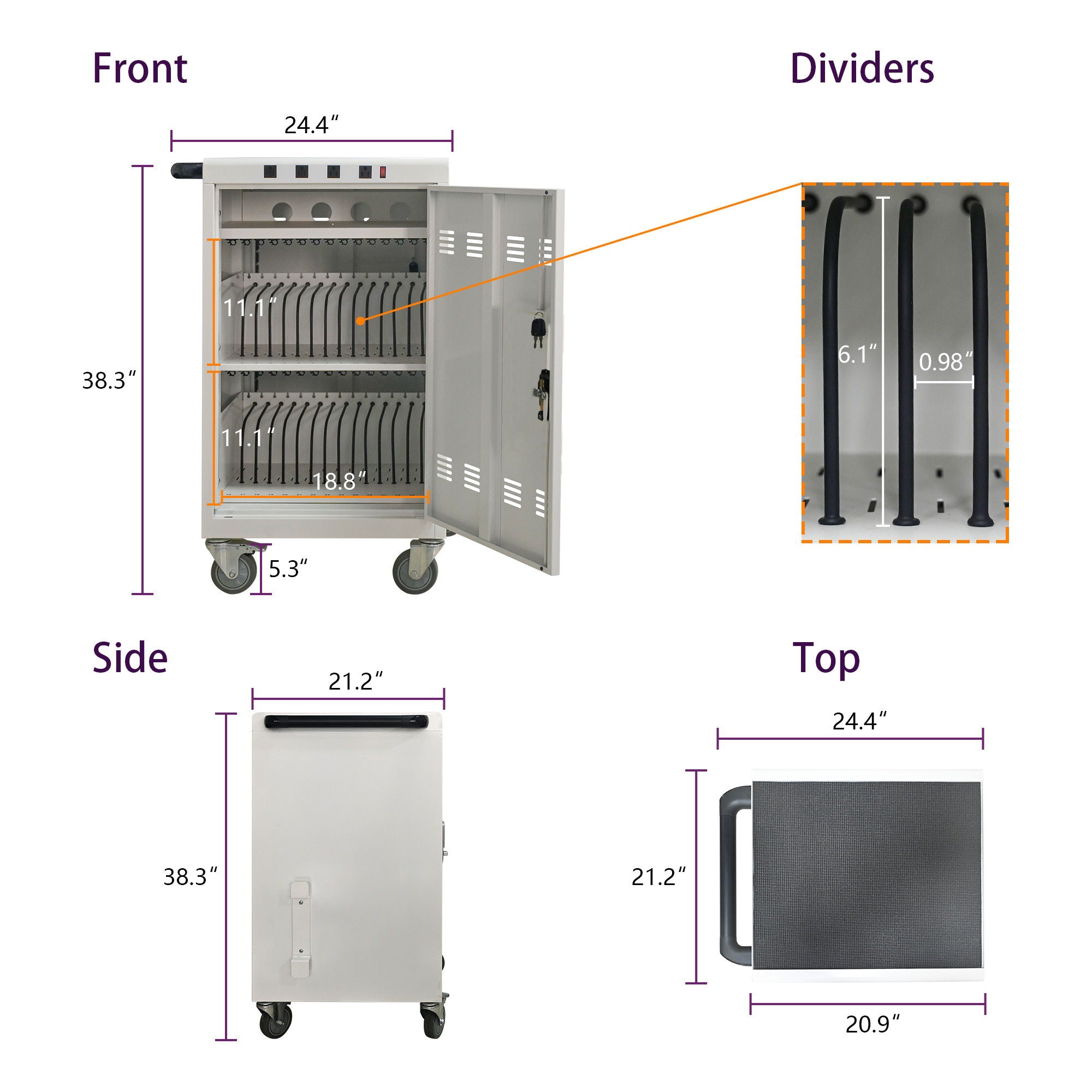 Mobile Charging Cart For Tablets Laptops 35, Device Capacity Matt Metal
