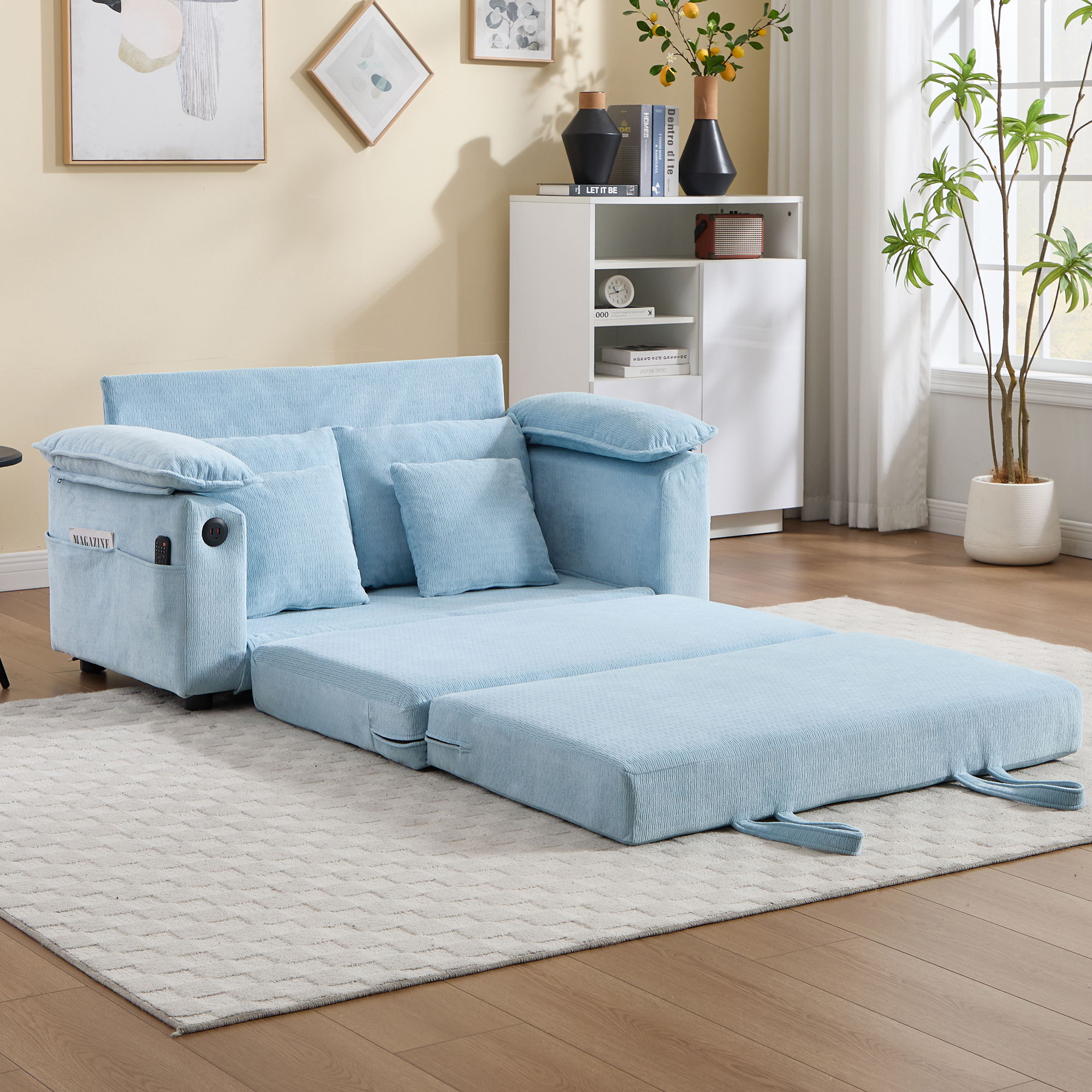 Upholstered Futon Convertible Floor Sofa Bed