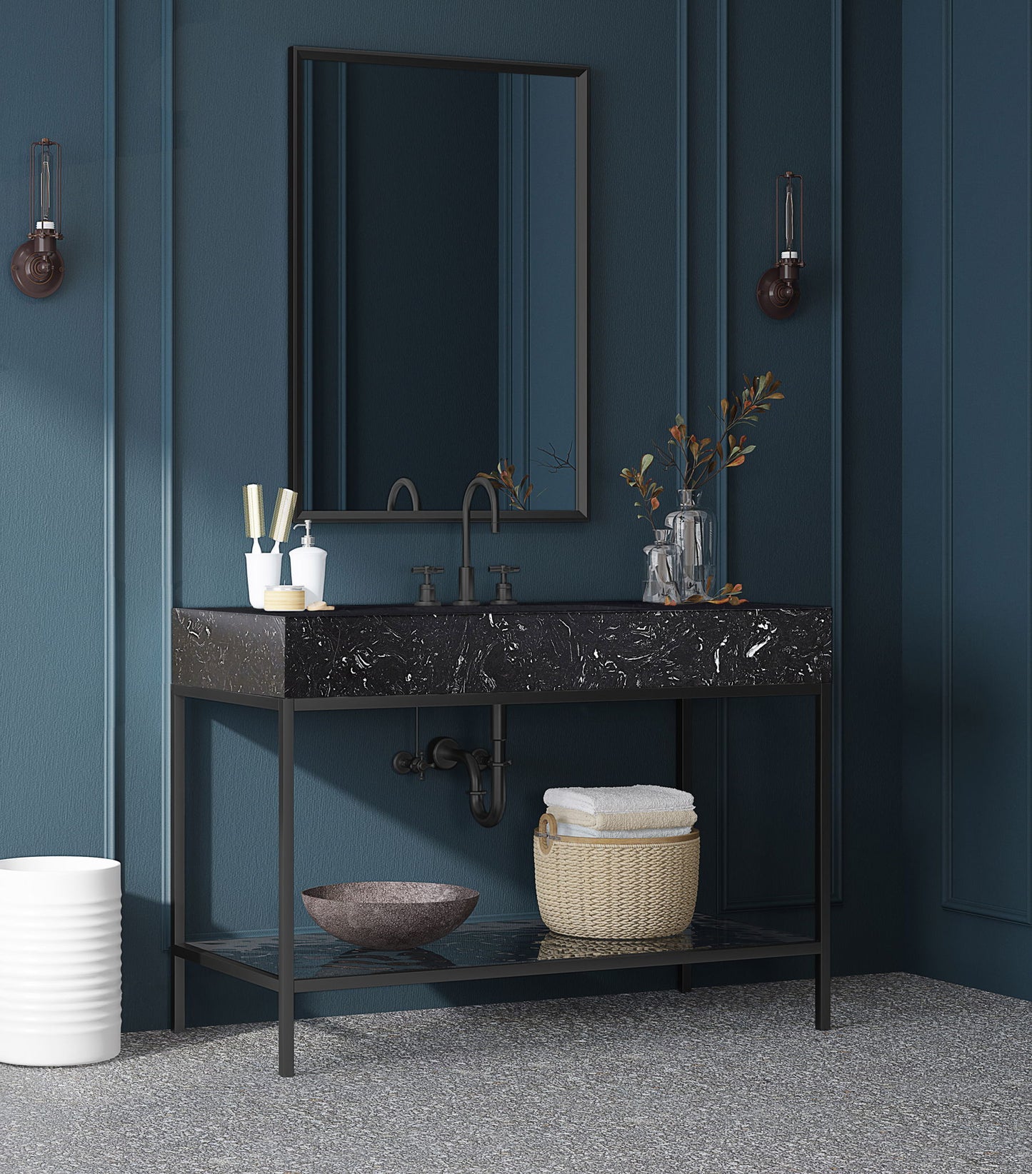 Marmo - Engineered Marble Bathroom Vanity With Black Base