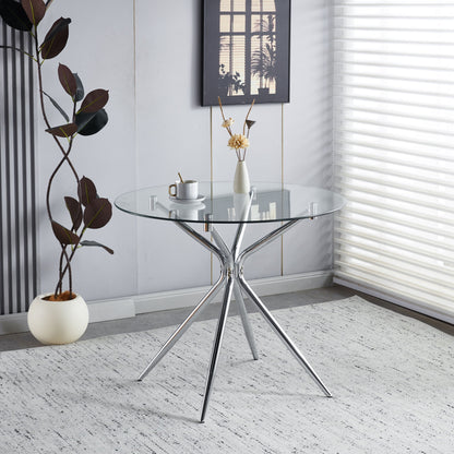Compact Dining Table With Glass Top - Chrome