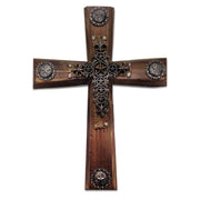 Cross - 11.25" x 15.5" Wooden Cross Wall Décor With Star & Concho Overlay 4 Per Carton - Brown