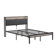 Modern Bed Frame With LED Lights, Upholstered Headboard, USB Charging