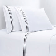 Border Embroidery - King Sheet Set (Set of 4) - White / Black