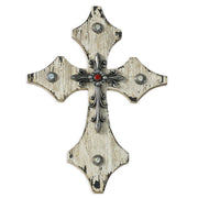 Cross - 15" x 11" Distressed Wooden Cross Wall Décor With Silver Accent  - Cream