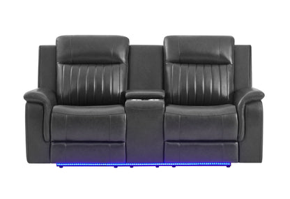 U8879 - Power Console Reclining Loveseat With LED, Global Surround System & Audio Subwoofer - Charcoal