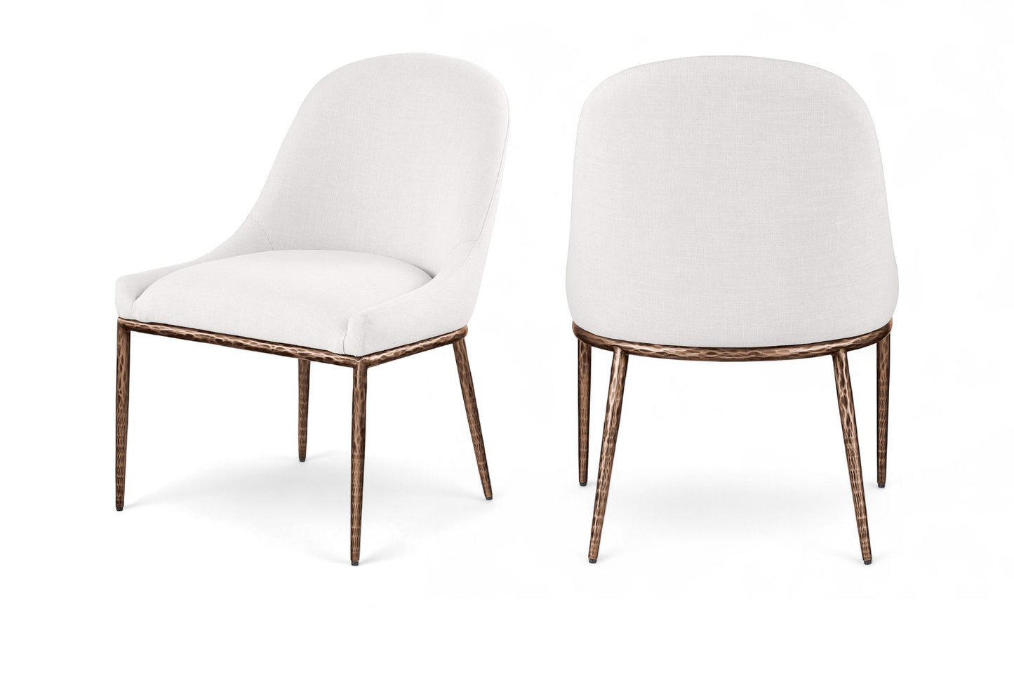 Ferro - Linen Textured Performance Fabric Upholstered Dining Side Chair - Cream / Brushed Bronze