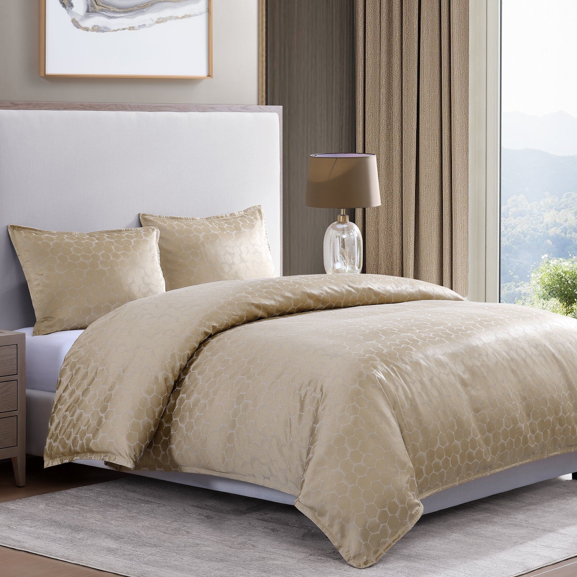 Honeycomb - King Jacquard Comforter Set (Set of 3) - Light Gold