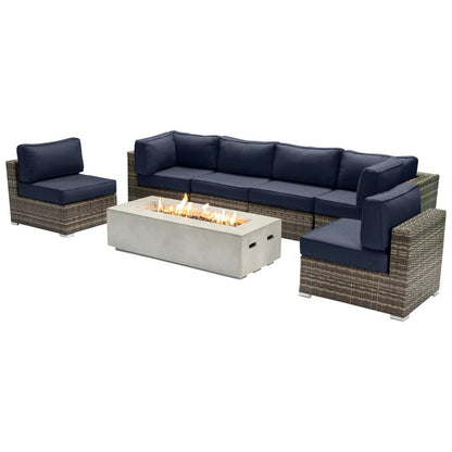 Outdoor Seating Group With Firepit And Cushions - Gray