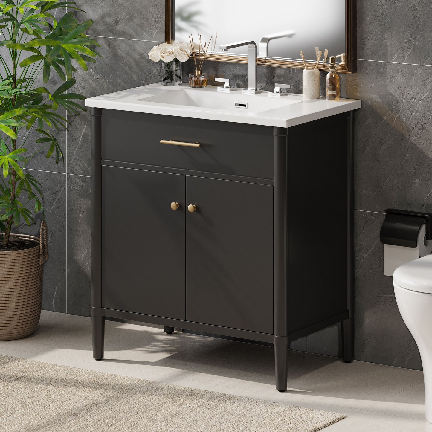 Bathroom Vanity With Sink, Soft Close Doors And Adjustable Shelf