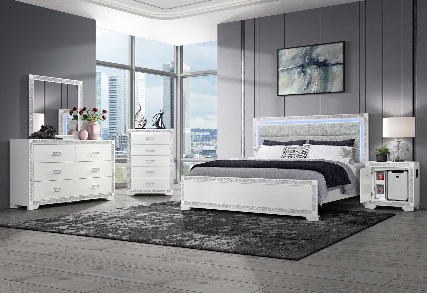 Soleil - 5 Piece King Bedroom Set With Cooler And Speaker - White