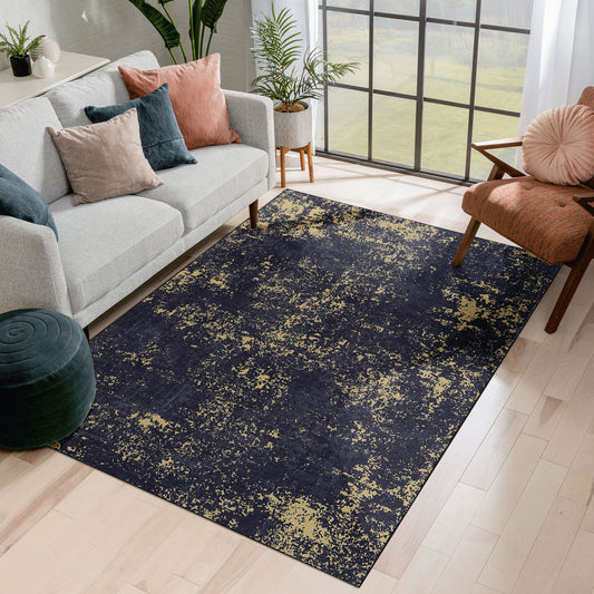 Maval - 6' X 9' Washable Area Rug - Black / Gold