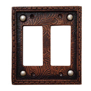 Tooled Resin Switch Plate - 5" x 5" Tooled Resin Double Rocker Wall Switch Plate  - Brown