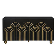 Modern Fluted Sideboard Buffet With Storage, Curve Element, 4 Doors With Adjustable Shelves