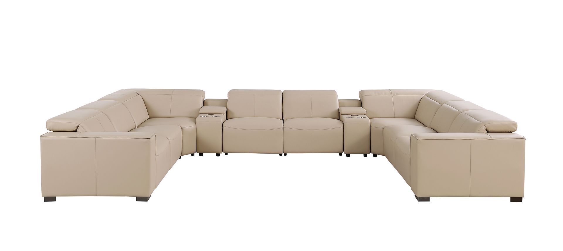 1208 - 10 Piece U Shaped Leather Sectional With 4 Power Recliners & Power Headrest
