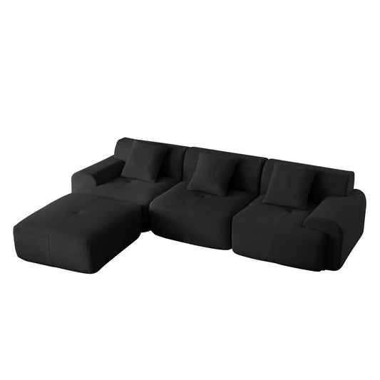 L Shaped Modular Sectional Sofa Corduroy And Movable Ottoman