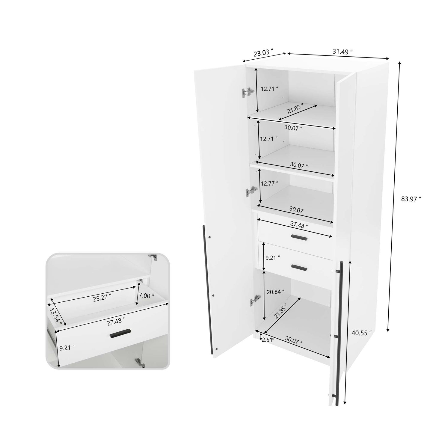Lee - Free Standing Wardrobe Closet With Drawers And Shelves