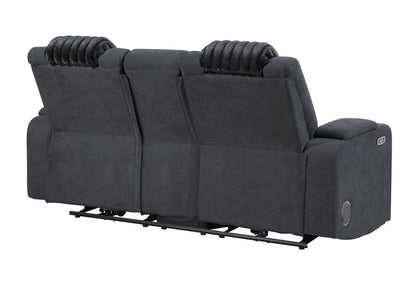 U8000 - Power Reclining Loveseat With Console, Power Headrest, LED Light, Bluetooth Speaker - Black