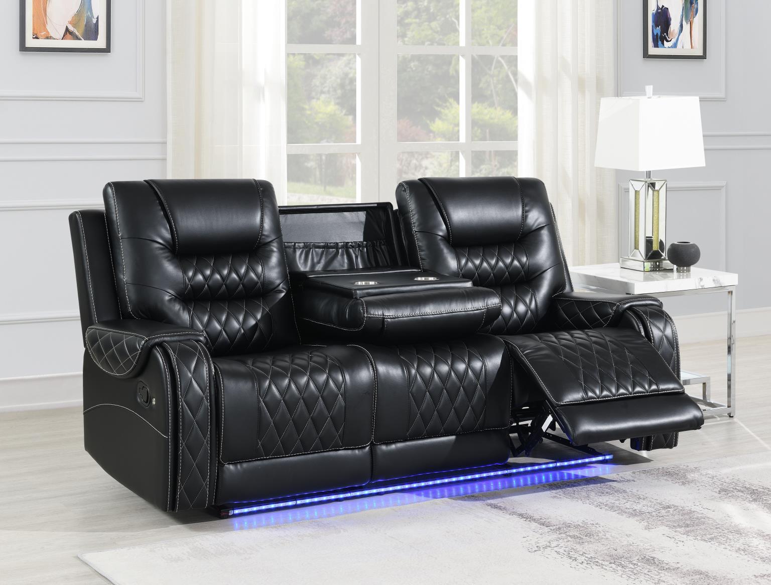 U140 - Motion Sofa With Drop Down - Black