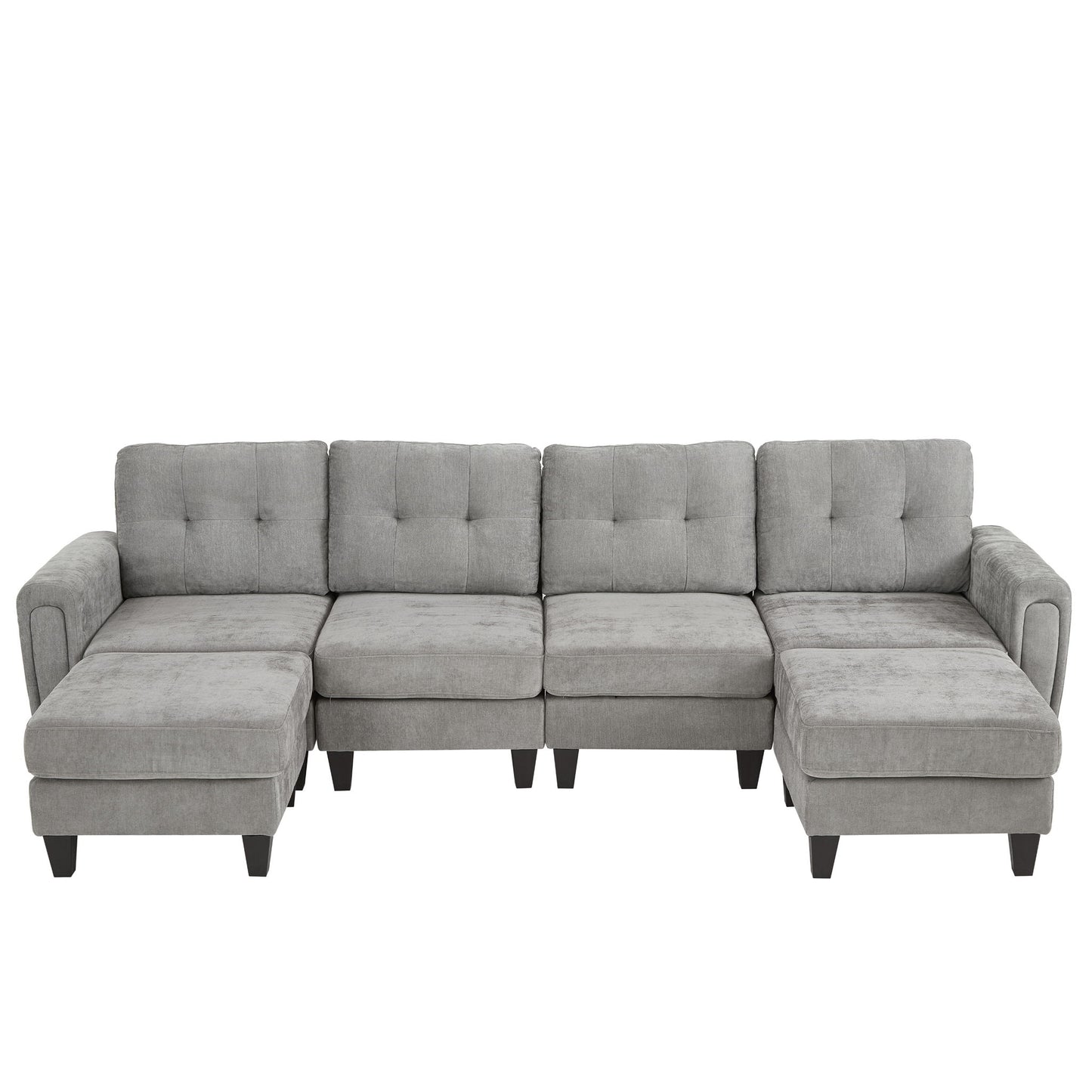 Modular Sectional Sofa With Movable Ottomans, USB Ports & Side Tables