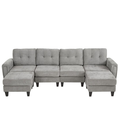 Modular Sectional Sofa With Movable Ottomans, USB Ports & Side Tables