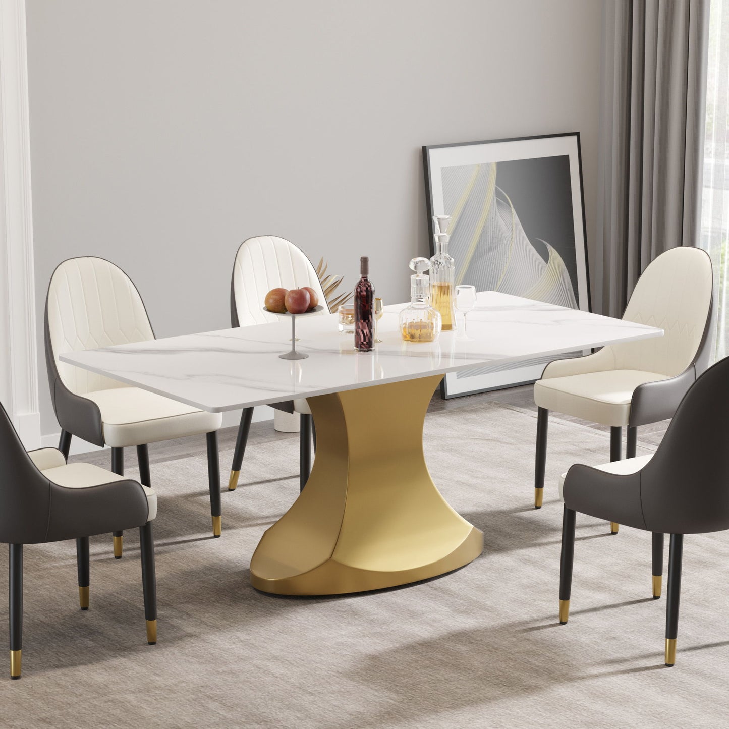 Modern Artificial Stone Panel Stainless Steel Curved Legs, Can Accommodate 6 - 8 People