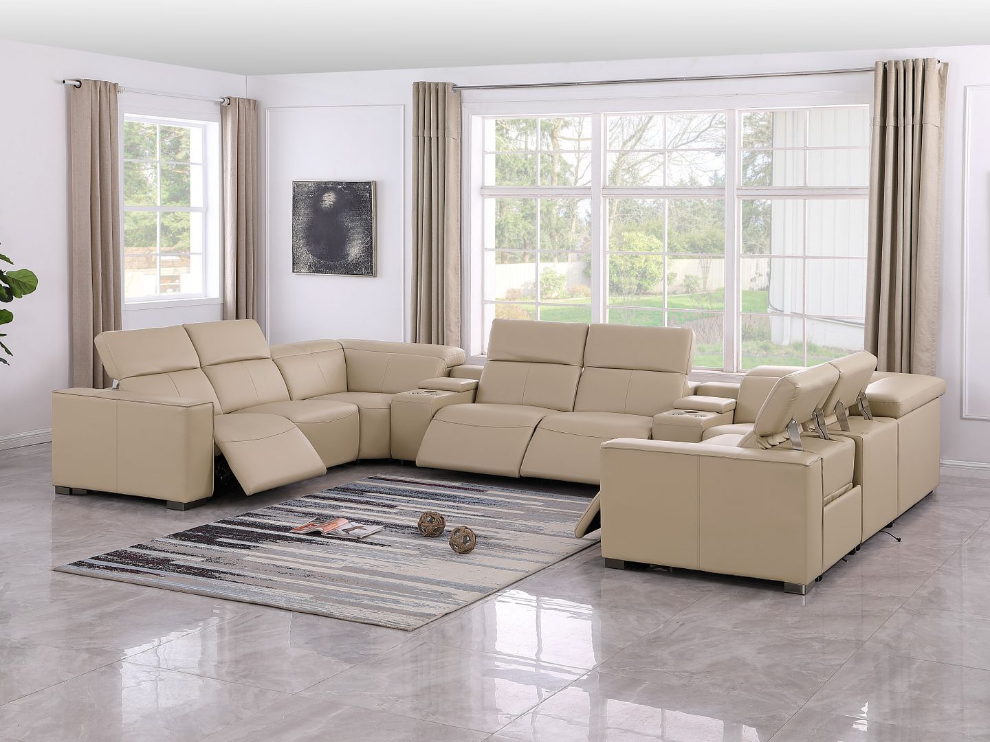 1208 - 10 Piece U Shaped Leather Sectional With 4 Power Recliners & Power Headrest